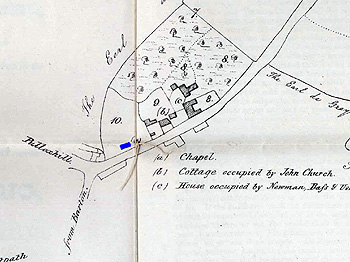The site of the chapel in 1846 shown in blue [L12/214]